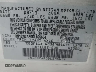 2013 Nissan Versa S with VIN 3N1CN7AP0DL895634, listed as a Copart auction lot 87633665 with 80,053 mi miles and Salvage title. Bid and sale history available at DreamBid. Image 13.