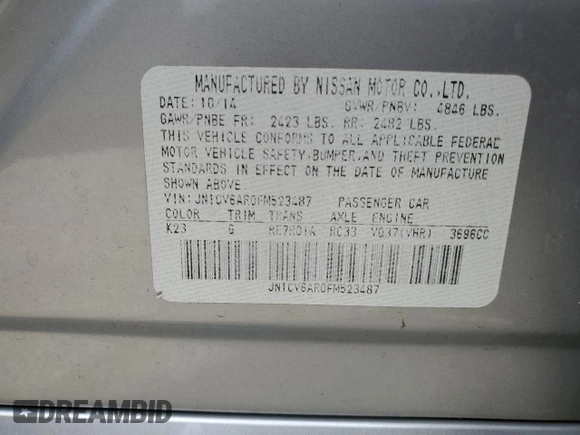 2015 Infiniti Q40 with VIN JN1CV6AR0FM523487, listed as a Copart auction lot 73708424 with 97,537 mi miles and Salvage Title. Bid and sale history available at carsss.com. Image 12.