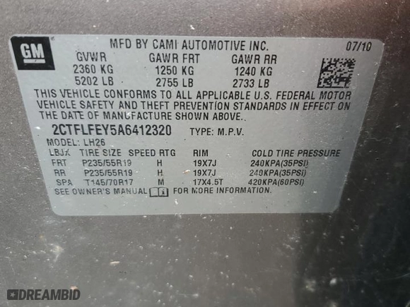 2010 GMC Terrain SLT-1 with VIN 2CTFLFEY5A6412320, listed as a Copart auction lot 77880104 with 126,163 mi miles and Clean Title. Bid and sale history available at carsss.com. Image 13.