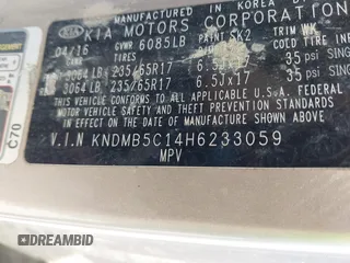 2017 Kia Sedona LX with VIN KNDMB5C14H6233059, listed as a IAAI auction lot 42006480 with 109,748 mi miles. Bid and sale history available at carsss.com. Image 9.