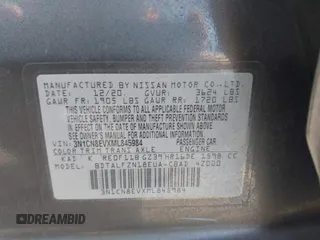 2021 Nissan Versa SV with VIN 3N1CN8EVXML845984, listed as a IAAI auction lot 40382402 with 47,893 mi miles. Bid and sale history available at carsss.com. Image 9.