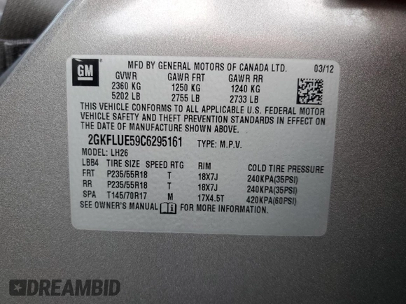 2012 GMC Terrain SLT-1 z VIN 2GKFLUE59C6295161, wystawiony jako Copart lot #81944804 z przebiegiem 204 753 mil mil oraz Szkoda całkowita • Salvage title. Historia ofert i sprzedaży dostępna na DreamBid. Obrazek 15.