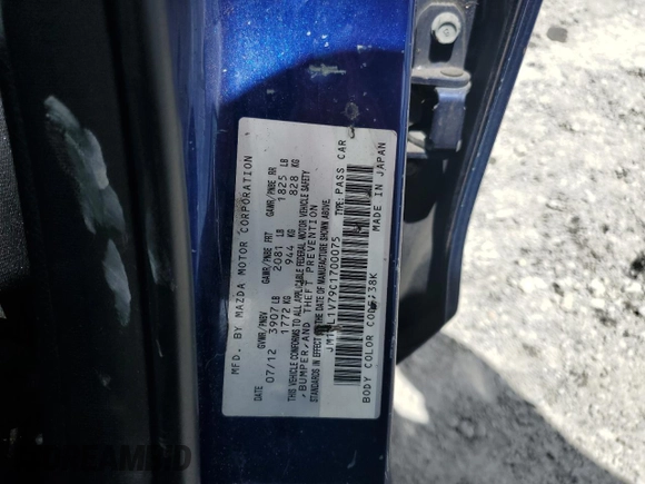2012 Mazda 3 i Touring with VIN JM1BL1V79C1700075, listed as a Copart auction lot 59556135 with 131,600 mi miles and Clean title. Bid and sale history available at DreamBid. Image 12.