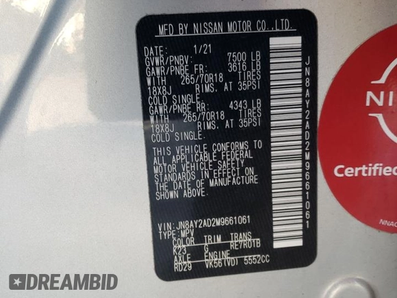 2021 Nissan Armada SV with VIN JN8AY2AD2M9661061, listed as a Copart auction lot 43980655 with 71,041 mi miles and Salvage Title. Bid and sale history available at carsss.com. Image 14.