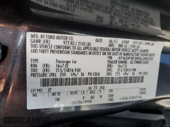 2017 Ford Focus SE with VIN 1FADP3F25HL300155, listed as a Copart auction lot 61685025 with 93,317 mi miles and Salvage title. Bid and sale history available at DreamBid. Image 13.
