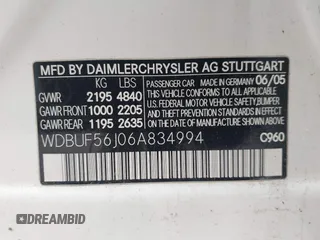 2006 Mercedes-Benz E 350 with VIN WDBUF56J06A834994, listed as a IAAI auction lot 42475214 with Not provided miles and . Bid and sale history available at DreamBid. Image 9.