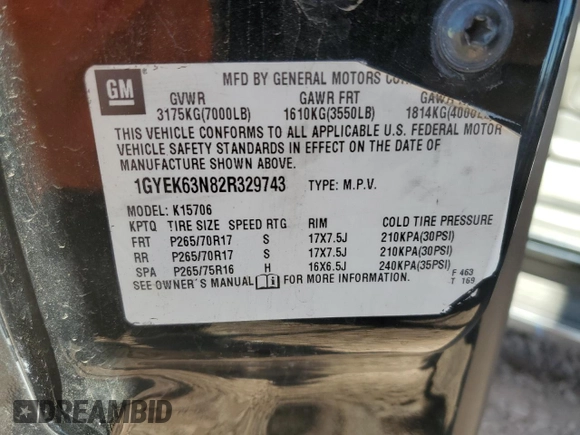 2002 Cadillac Escalade z VIN 1GYEK63N82R329743, wystawiony jako Copart lot #56587295 z przebiegiem 215 694 mil mil oraz Szkoda całkowita • Salvage title. Historia ofert i sprzedaży dostępna na DreamBid. Obrazek 12.
