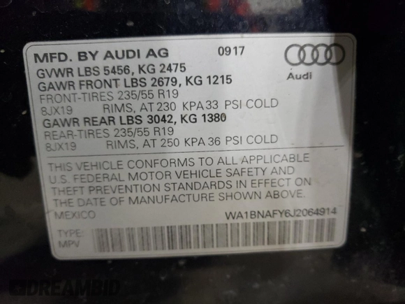 2018 Audi Q5 Premium Plus with VIN WA1BNAFY6J2064914, listed as a Copart auction lot 53778665 with 92,301 mi miles and Salvage Title. Bid and sale history available at carsss.com. Image 14.