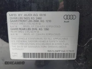 2016 Audi Q5 Premium Plus with VIN WA1L2AFP1GA127825, listed as a IAAI auction lot 42441297 with 97,985 mi miles and . Bid and sale history available at DreamBid. Image 9.