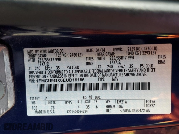 2014 Ford Escape SE with VIN 1FMCU9GX6EUD16166, listed as a Copart auction lot 83913634 with 123,624 mi miles and Salvage Title. Bid and sale history available at carsss.com. Image 13.