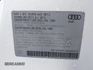 2013 Audi Q5 Premium Plus z VIN WA1DGAFP1DA065232, wystawiony jako IAAI lot #41159171 z przebiegiem 72 663 mil mil oraz . Historia ofert i sprzedaży dostępna na DreamBid. Obrazek 9.