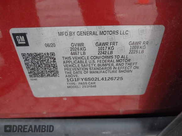 2020 Chevrolet Bolt EV LT z VIN 1G1FY6S02L4126725, wystawiony jako IAAI lot #41247846 z przebiegiem 13 882 mil mil oraz . Historia ofert i sprzedaży dostępna na DreamBid. Obrazek 9.