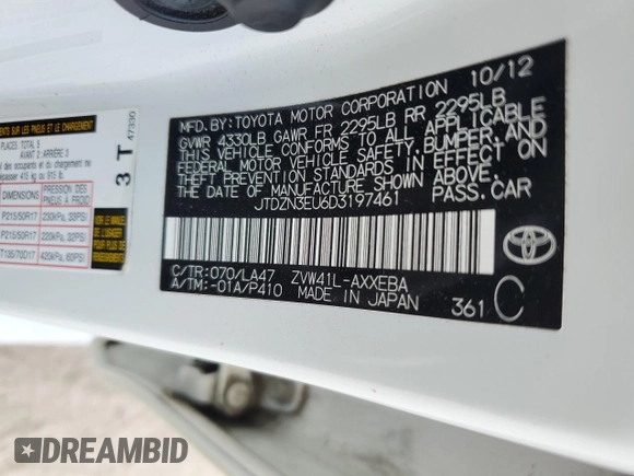 2013 Toyota Prius Two with VIN JTDZN3EU6D3197461, listed as a Copart auction lot 53568785 with 162,243 mi miles and Clean Title. Bid and sale history available at carsss.com. Image 13.
