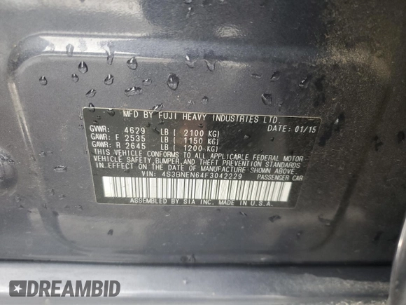 2015 Subaru Legacy 3.6R Limited with VIN 4S3BNEN64F3042229, listed as a Copart auction lot 88277805 with 111,095 mi miles and Salvage Title. Bid and sale history available at carsss.com. Image 12.