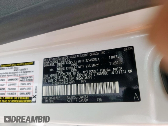 2024 Lexus RX 350h with VIN 2T2BBMCA1RC042884, listed as a Copart auction lot 57532735 with 7,936 mi miles and Clean title. Bid and sale history available at DreamBid. Image 13.
