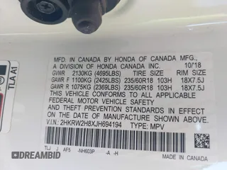 2018 Honda CR-V EX-L with VIN 2HKRW2H8XJH694194, listed as a IAAI auction lot 42083569 with 92,781 mi miles. Bid and sale history available at carsss.com. Image 9.