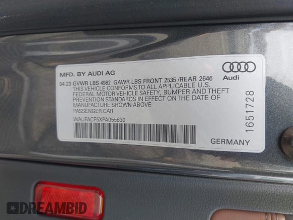 2023 Audi A5 Sportback S line Premium Plus with VIN WAUFACF5XPA055830, listed as a IAAI auction lot 41506151 with 10,562 mi miles. Bid and sale history available at carsss.com. Image 9.