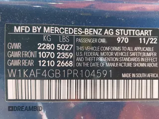 2023 Mercedes-Benz C 300 с VIN W1KAF4GB1PR104591, выставлен на аукционе IAAI как лот 42148258 с пробегом 26 407 миль миль и . История ставок и продаж доступна на DreamBid. Изображение 9.