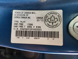 2015 Honda Civic LX z VIN 2HGFB2F52FH022025, wystawiony jako Copart lot #61791635 z przebiegiem Nie podano mil oraz Szkoda całkowita • Salvage title. Historia ofert i sprzedaży dostępna na DreamBid. Obrazek 12.