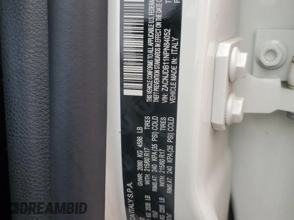 2022 Jeep Renegade Latitude with VIN ZACNJDB11NPN84052, listed as a Copart auction lot 51668205 with Not provided miles and Salvage title. Bid and sale history available at DreamBid. Image 13.