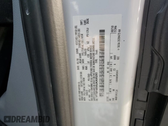 2018 Ford Transit with VIN 1FTBF4XV0JKA95293, listed as a Copart auction lot 42515315 with 198,291 mi miles and Salvage Title. Bid and sale history available at DreamBid. Image 13.
