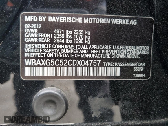 2012 BMW 5 Series 528i with VIN WBAXG5C52CDX04757, listed as a Copart auction lot 55451685 with 118,337 mi miles and Clean Title. Bid and sale history available at carsss.com. Image 12.