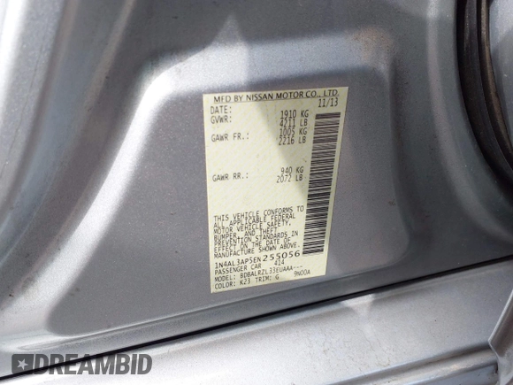 2014 Nissan Altima S with VIN 1N4AL3AP5EN255056, listed as a IAAI auction lot 41927452 with 161,229 mi miles and . Bid and sale history available at DreamBid. Image 9.