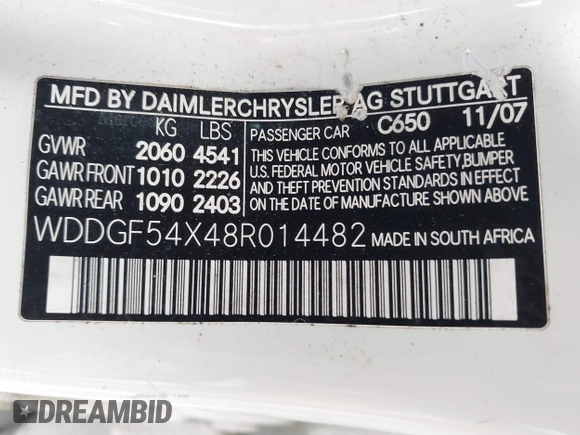 2008 Mercedes-Benz C 300 Sport z VIN WDDGF54X48R014482, wystawiony jako IAAI lot #41798188 z przebiegiem 140 179 mil mil oraz . Historia ofert i sprzedaży dostępna na DreamBid. Obrazek 9.