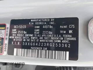 2024 Kia K5 GT-Line z VIN 5XXG64J23RG253362, wystawiony jako IAAI lot #41848600 z przebiegiem 17 481 mil mil oraz . Historia ofert i sprzedaży dostępna na DreamBid. Obrazek 9.