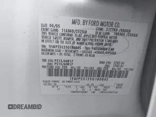 2005 Ford Five Hundred SE с VIN 1FAFP23155G180845, выставлен на аукционе IAAI как лот 42298793 с пробегом 204 197 миль миль и . История ставок и продаж доступна на DreamBid. Изображение 9.