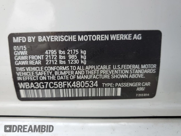 2015 BMW 3 Series 328i xDrive с VIN WBA3G7C58FK480534, выставлен на аукционе Copart как лот 48233245 с пробегом 143 573 миль миль и Списание • Salvage title. История ставок и продаж доступна на DreamBid. Изображение 12.