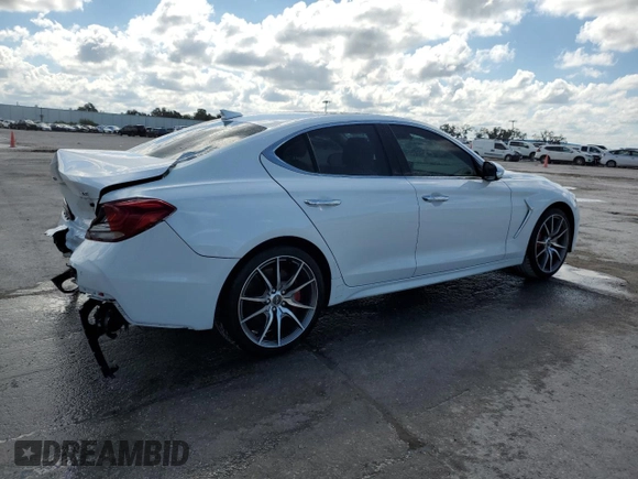 2021 Genesis G70 3.3T with VIN KMTG74LE8MU072654, listed as a Copart auction lot 74278574 with 27,323 mi miles and Non Repairable. Bid and sale history available at carsss.com. Image 3.