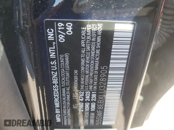 2020 Mercedes-Benz C 300 with VIN 55SWF8EBXLU328905, listed as a Copart auction lot 47097035 with 41,265 mi miles and Clean Title. Bid and sale history available at DreamBid. Image 12.