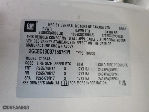 2007 Chevrolet Silverado 1500 LT w/1LT with VIN 2GCEC13C971597608, listed as a Copart auction lot 53245575 with 181,197 mi miles and Clean Title. Bid and sale history available at carsss.com. Image 13.