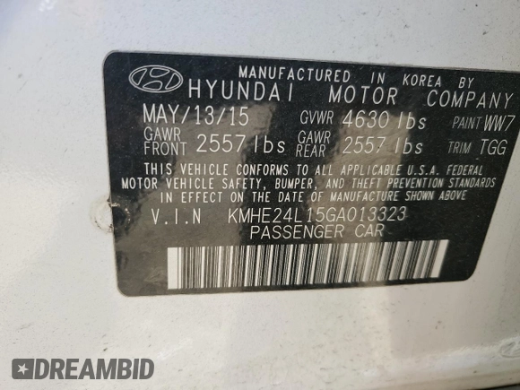 2016 Hyundai Sonata Hybrid SE with VIN KMHE24L15GA013323, listed as a Copart auction lot 49508115 with 0 mi miles and Salvage Title. Bid and sale history available at carsss.com. Image 15.