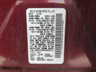 2005 Nissan Murano SL with VIN JN8AZ08WX5W435121, listed as a IAAI auction lot 42115918 with 265,585 mi miles. Bid and sale history available at carsss.com. Image 9.