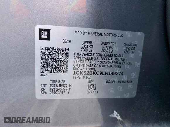 2020 GMC Yukon SLT with VIN 1GKS2BKC9LR149274, listed as a Copart auction lot 43350695 with 30,730 mi miles and Salvage Title. Bid and sale history available at carsss.com. Image 13.