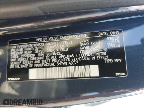 2019 Volvo XC90 Momentum with VIN YV4102PK5K1491523, listed as a Copart auction lot 67039084 with 88,103 mi miles and Non Repairable. Bid and sale history available at DreamBid. Image 14.