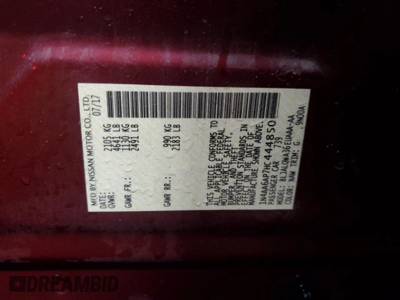 2017 Nissan Maxima Platinum with VIN 1N4AA6AP7HC444850, listed as a Copart auction lot 72166254 with 133,459 mi miles and Salvage Title. Bid and sale history available at DreamBid. Image 12.