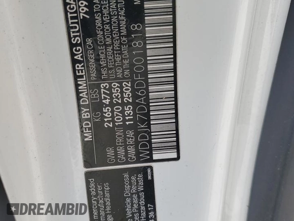 2013 Mercedes-Benz SL 550 with VIN WDDJK7DA6DF001818, listed as a Copart auction lot 62815955 with 106,488 mi miles and Salvage title. Bid and sale history available at DreamBid. Image 12.