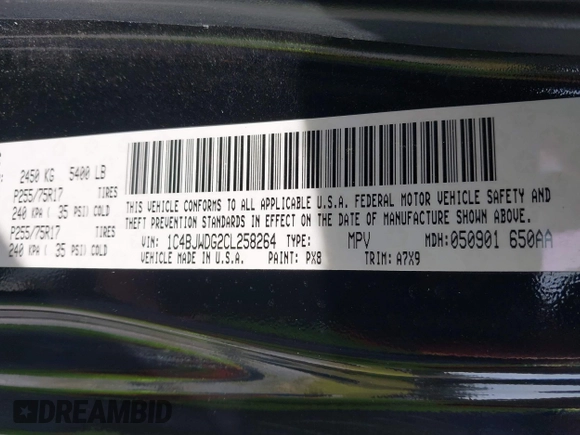 2012 Jeep Wrangler Unlimited Sport with VIN 1C4BJWDG2CL258264, listed as a IAAI auction lot 41880235 with 173,661 mi miles. Bid and sale history available at carsss.com. Image 9.