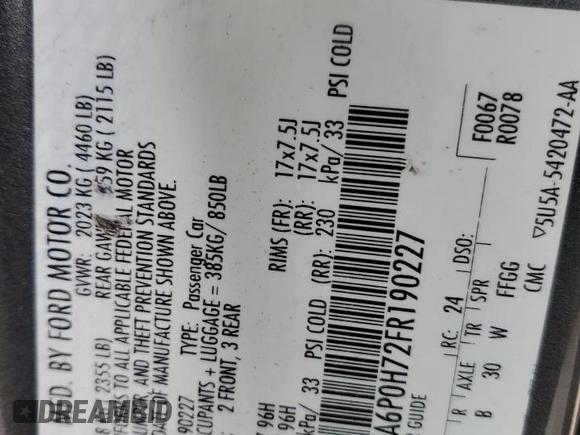 2015 Ford Fusion SE with VIN 3FA6P0H72FR190227, listed as a Copart auction lot 60090595 with 111,197 mi miles and Salvage title. Bid and sale history available at DreamBid. Image 12.