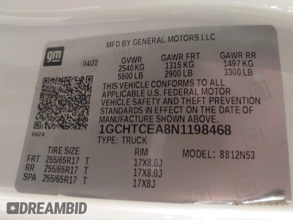 2022 Chevrolet Colorado 4WD LT with VIN 1GCHTCEA8N1198468, listed as a IAAI auction lot 41915959 with 60,486 mi miles and . Bid and sale history available at DreamBid. Image 9.