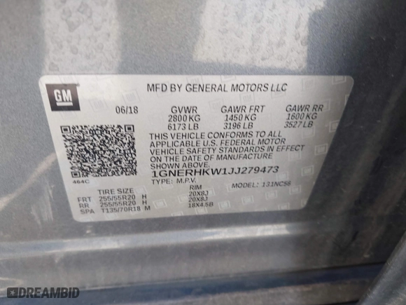2018 Chevrolet Traverse LT Leather with VIN 1GNERHKW1JJ279473, listed as a IAAI auction lot 41151603 with 96,817 mi miles. Bid and sale history available at carsss.com. Image 9.
