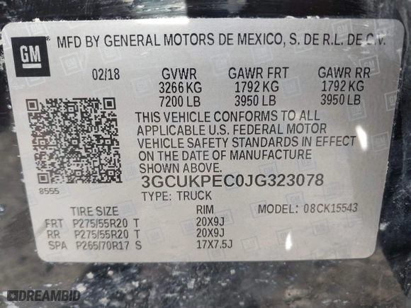 2018 Chevrolet Silverado 1500 Custom with VIN 3GCUKPEC0JG323078, listed as a IAAI auction lot 41752044 with 101,041 mi miles. Bid and sale history available at carsss.com. Image 9.