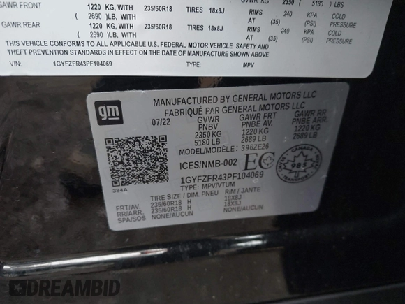 2023 Cadillac XT4 AWD Sport with VIN 1GYFZFR43PF104069, listed as a IAAI auction lot 41736071 with 22,872 mi miles. Bid and sale history available at carsss.com. Image 9.