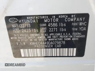 2013 Hyundai Sonata with VIN KMHEC4A49DA079878, listed as a IAAI auction lot 42153088 with 112,271 mi miles and . Bid and sale history available at carsss.com. Image 9.
