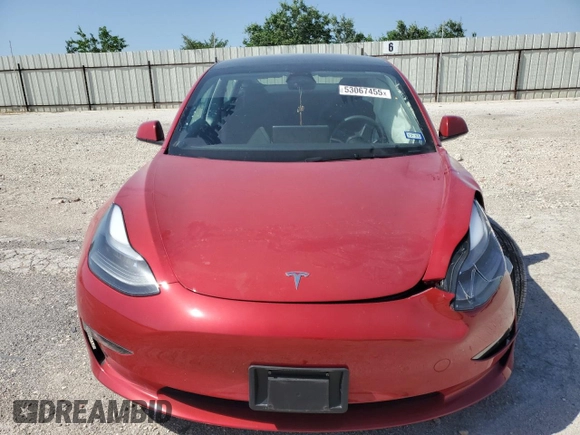 2023 Tesla Model 3 with VIN 5YJ3E1EA3PF698265, listed as a Copart auction lot 53067455 with 12,192 mi miles and Salvage title. Bid and sale history available at DreamBid. Image 5.