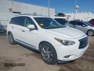 2013 Infiniti JX35 z VIN 5N1AL0MM9DC347285, wystawiony jako IAAI lot #41726814 z przebiegiem 202 296 mil mil oraz . Historia ofert i sprzedaży dostępna na DreamBid. Obrazek 1.