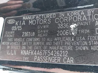 2015 Kia Forte LX with VIN KNAFK4A67F5426212, listed as a IAAI auction lot 40493636 with 85,216 mi miles. Bid and sale history available at carsss.com. Image 9.